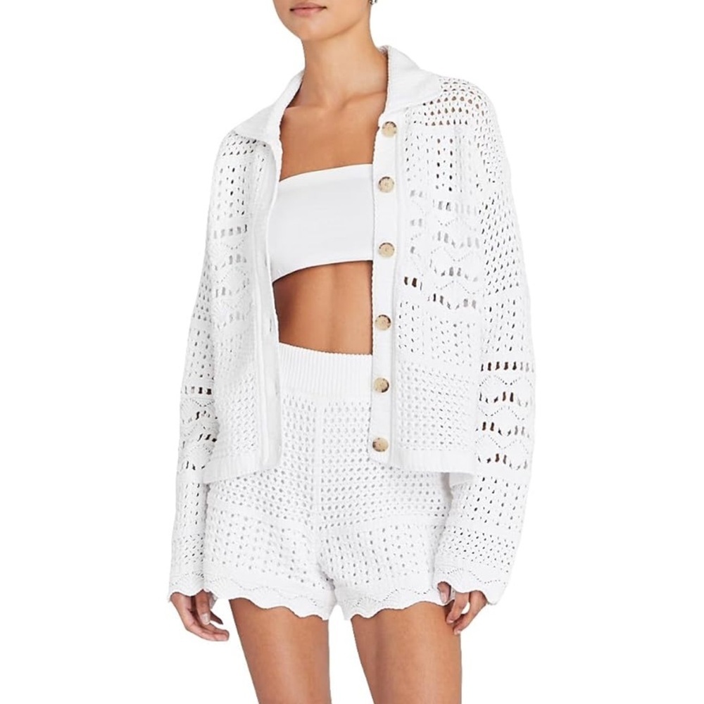 Club Monaco White High Waist Crochet Shorts